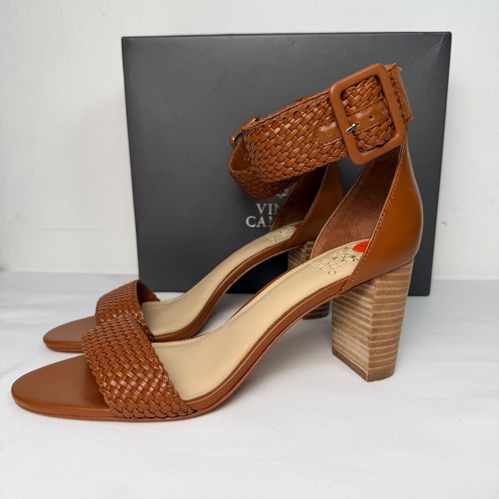 Vince Camuto Maghen Braided Leather Ankle Strap Size 9.5 Open Toe Block Heel View 4